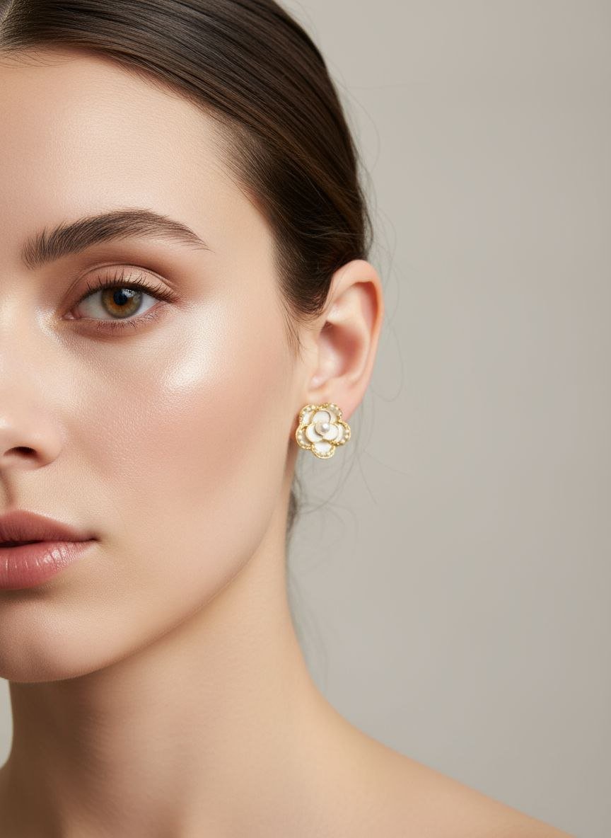 Elegant Pearl Flower Stud Earrings - Gold Plated Anti-Tarnish Shell & Pearl Jewelry 7 Elegant Pearl Flower Stud Earrings - Gold Plated Anti-Tarnish Shell & Pearl Jewelry - Image 4