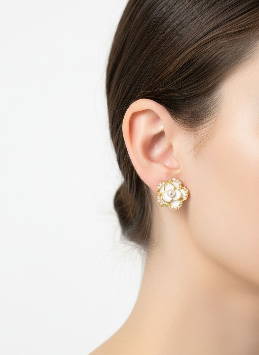 Elegant Pearl Flower Stud Earrings - Gold Plated Anti-Tarnish Shell & Pearl Jewelry 6 Elegant Pearl Flower Stud Earrings - Gold Plated Anti-Tarnish Shell & Pearl Jewelry - Image 3