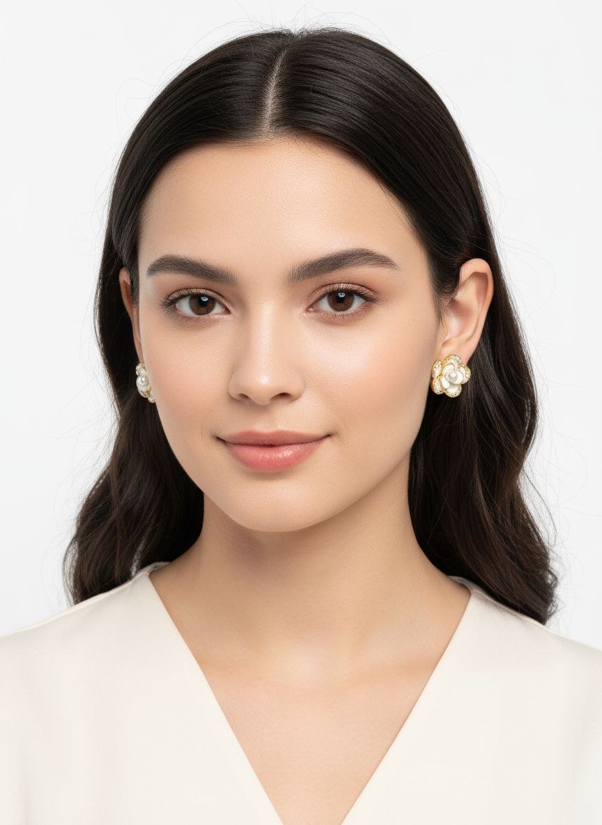 Elegant Pearl Flower Stud Earrings - Gold Plated Anti-Tarnish Shell & Pearl Jewelry 5 Elegant Pearl Flower Stud Earrings - Gold Plated Anti-Tarnish Shell & Pearl Jewelry - Image 2