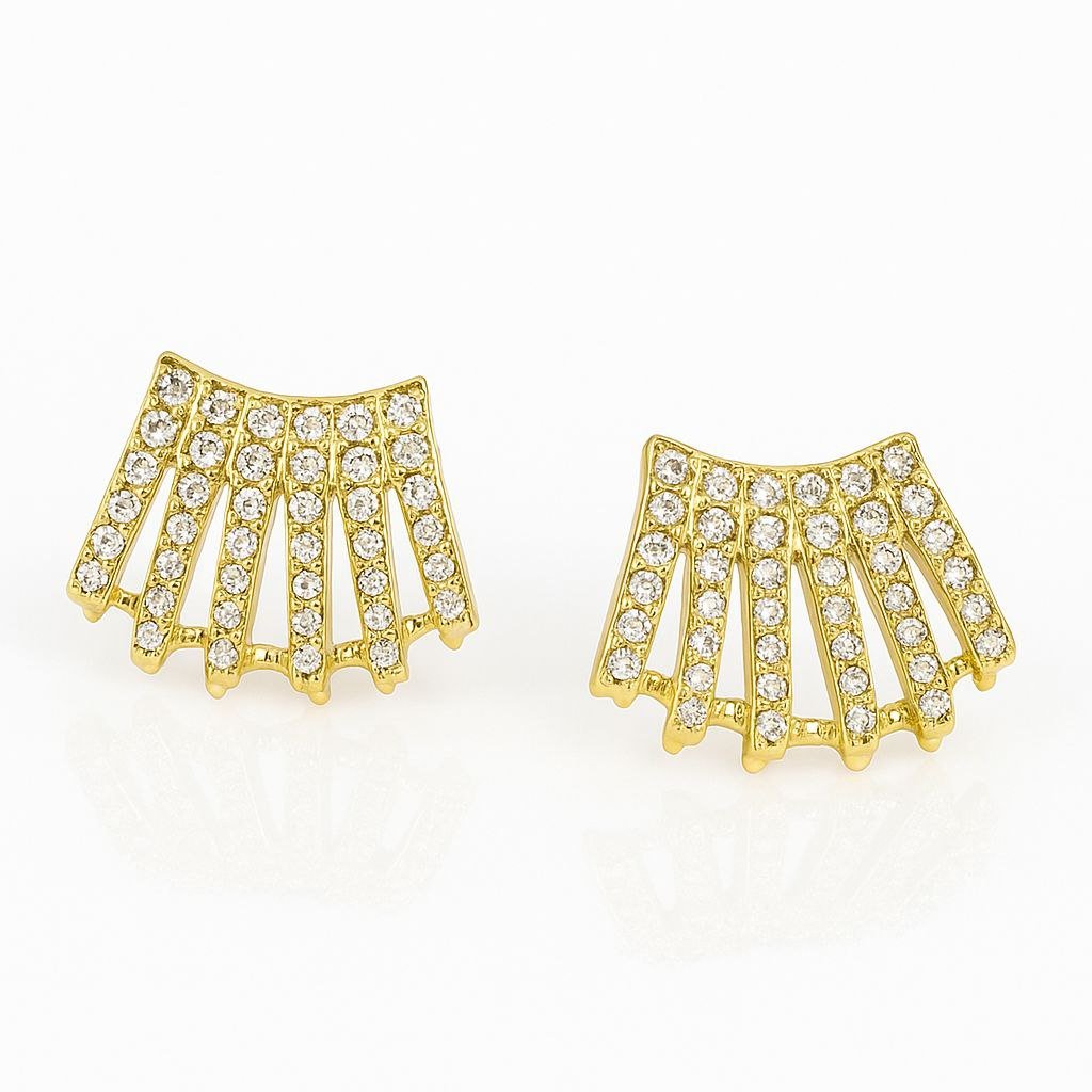 Luxe Crystal Fan Stud Earrings - Gold Plated CZ Diamond Anti-Tarnish Jewelry 4 Luxe Crystal Fan Stud Earrings - Gold Plated CZ Diamond Anti-Tarnish Jewelry