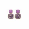 Purple Crystal Square Drop Earrings - Anti-Tarnish Amethyst CZ Jewelry 1