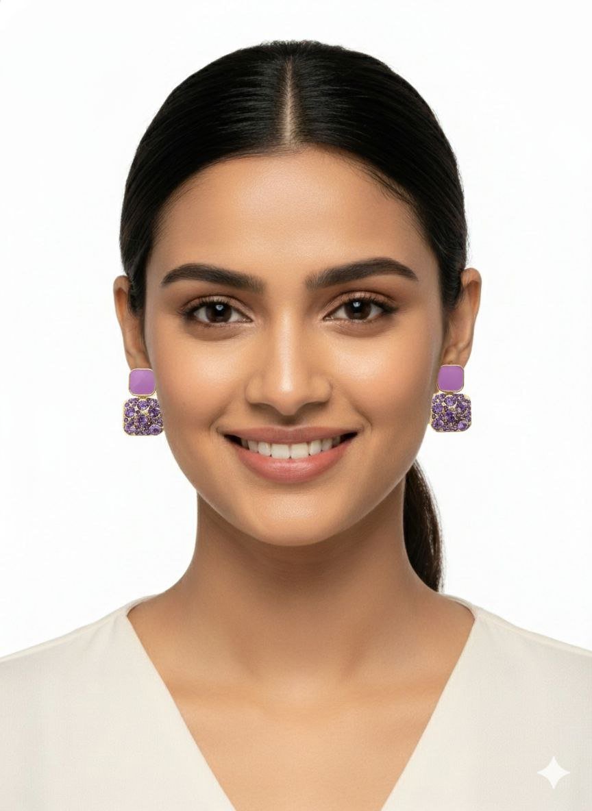 Purple Crystal Square Drop Earrings - Anti-Tarnish Amethyst CZ Jewelry 7 Purple Crystal Square Drop Earrings - Anti-Tarnish Amethyst CZ Jewelry - Image 4