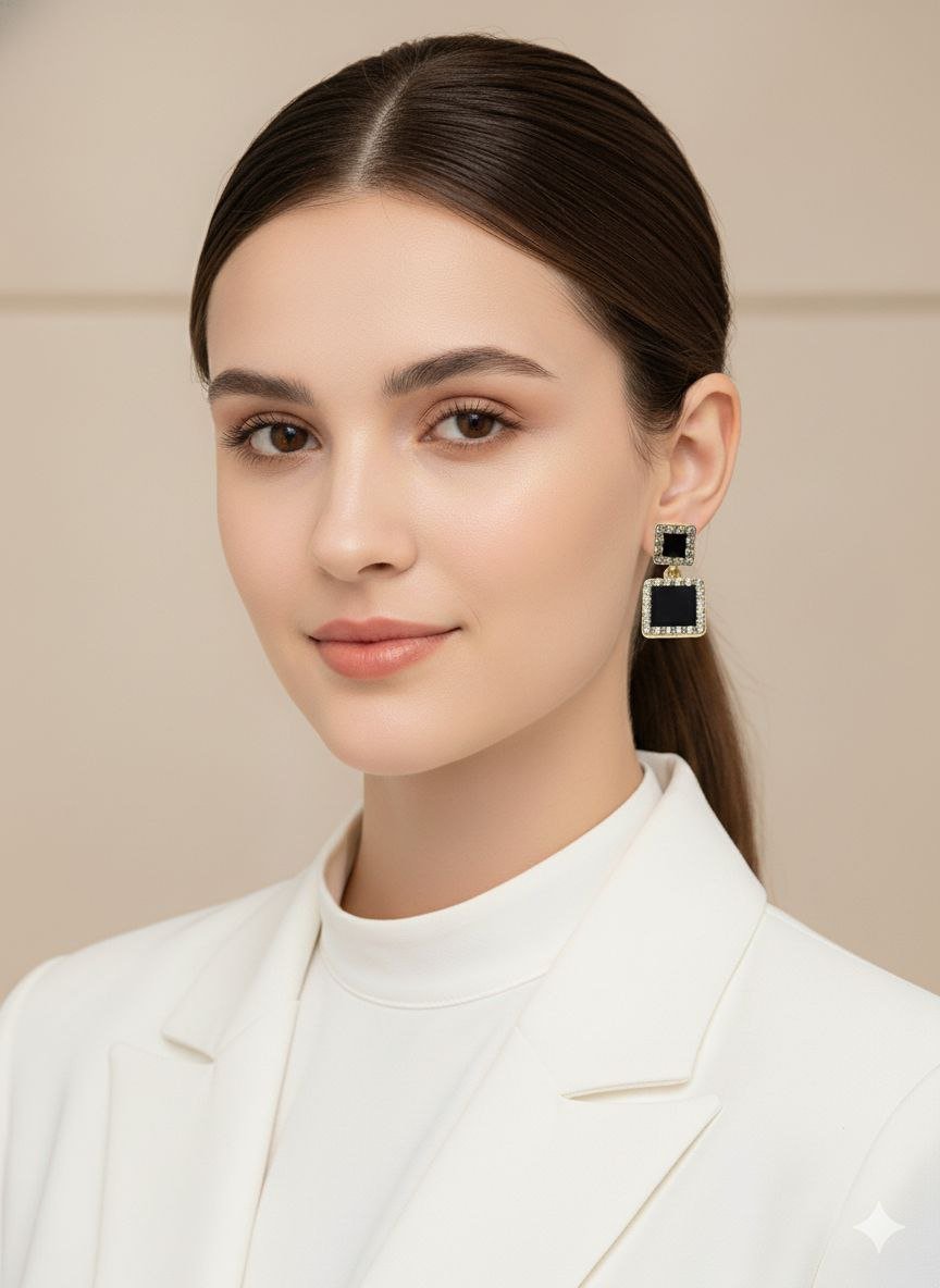 Black & Crystal Square Drop Earrings - Anti-Tarnish Statement Jewelry 8 Black & Crystal Square Drop Earrings - Anti-Tarnish Statement Jewelry - Image 5