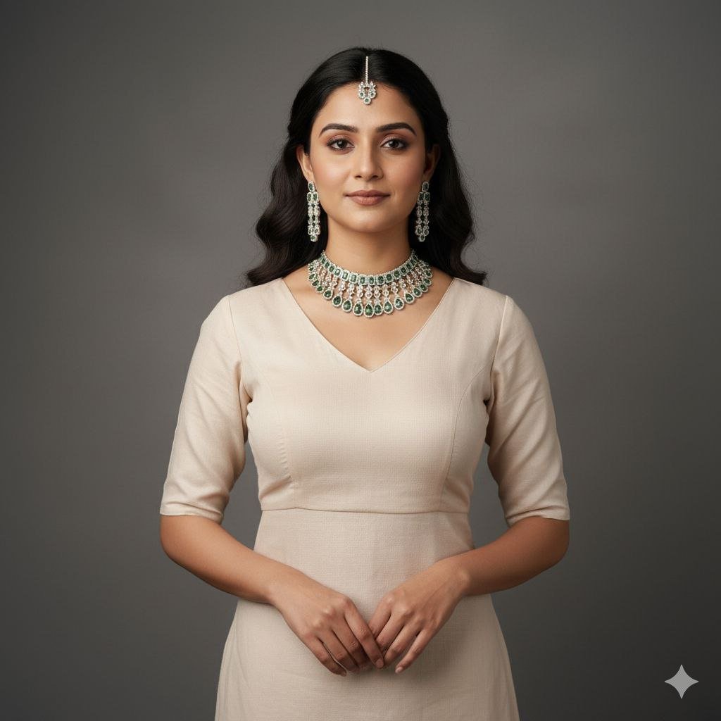 AD Necklace Set for Bride | American Diamond Choker with Earrings - Wedding Jewellery 7 AD Necklace Set for Bride | American Diamond Choker with Earrings - Wedding Jewellery - Image 4