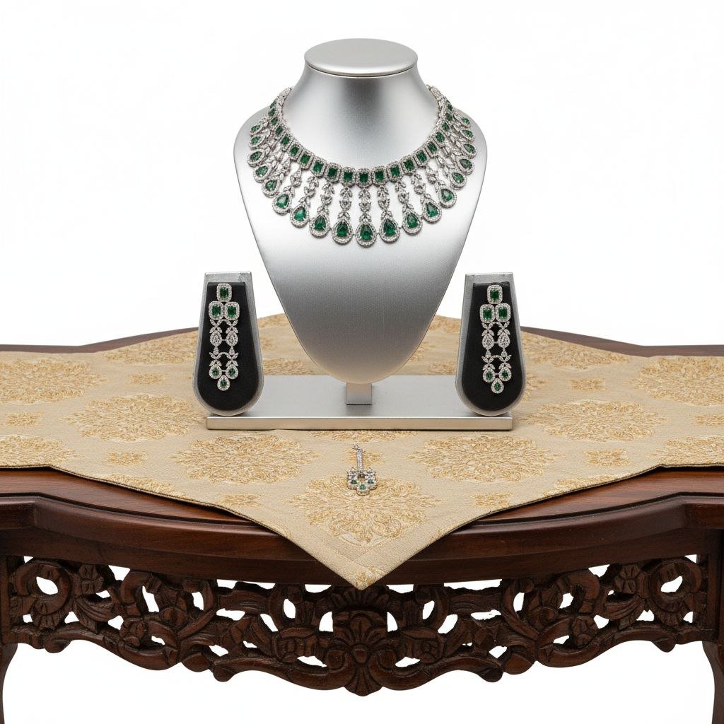 AD Necklace Set for Bride | American Diamond Choker with Earrings - Wedding Jewellery 8 AD Necklace Set for Bride | American Diamond Choker with Earrings - Wedding Jewellery - Image 5