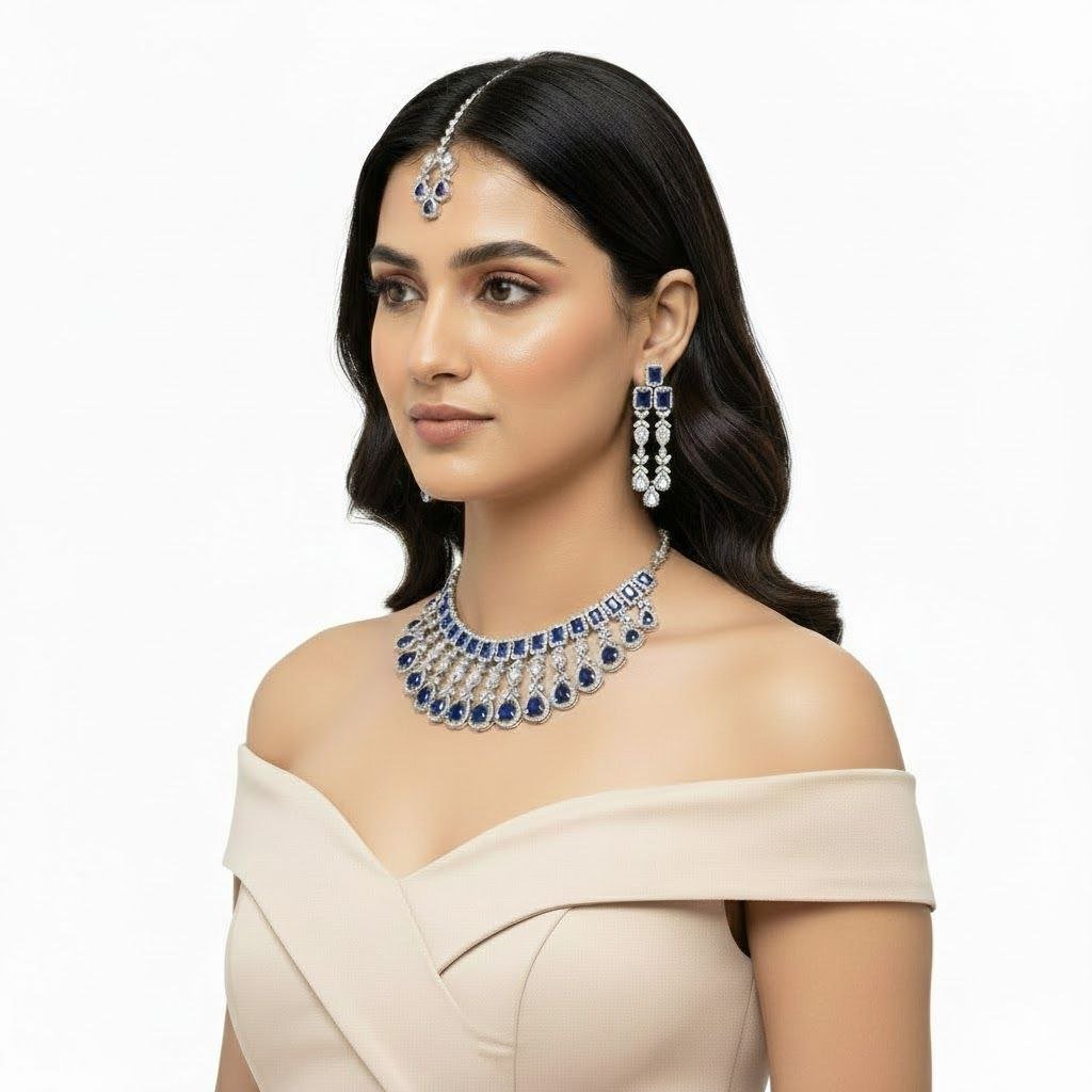 Elegant blue and silver sparkle necklace set 5 Elegant blue and silver sparkle necklace set - Image 2