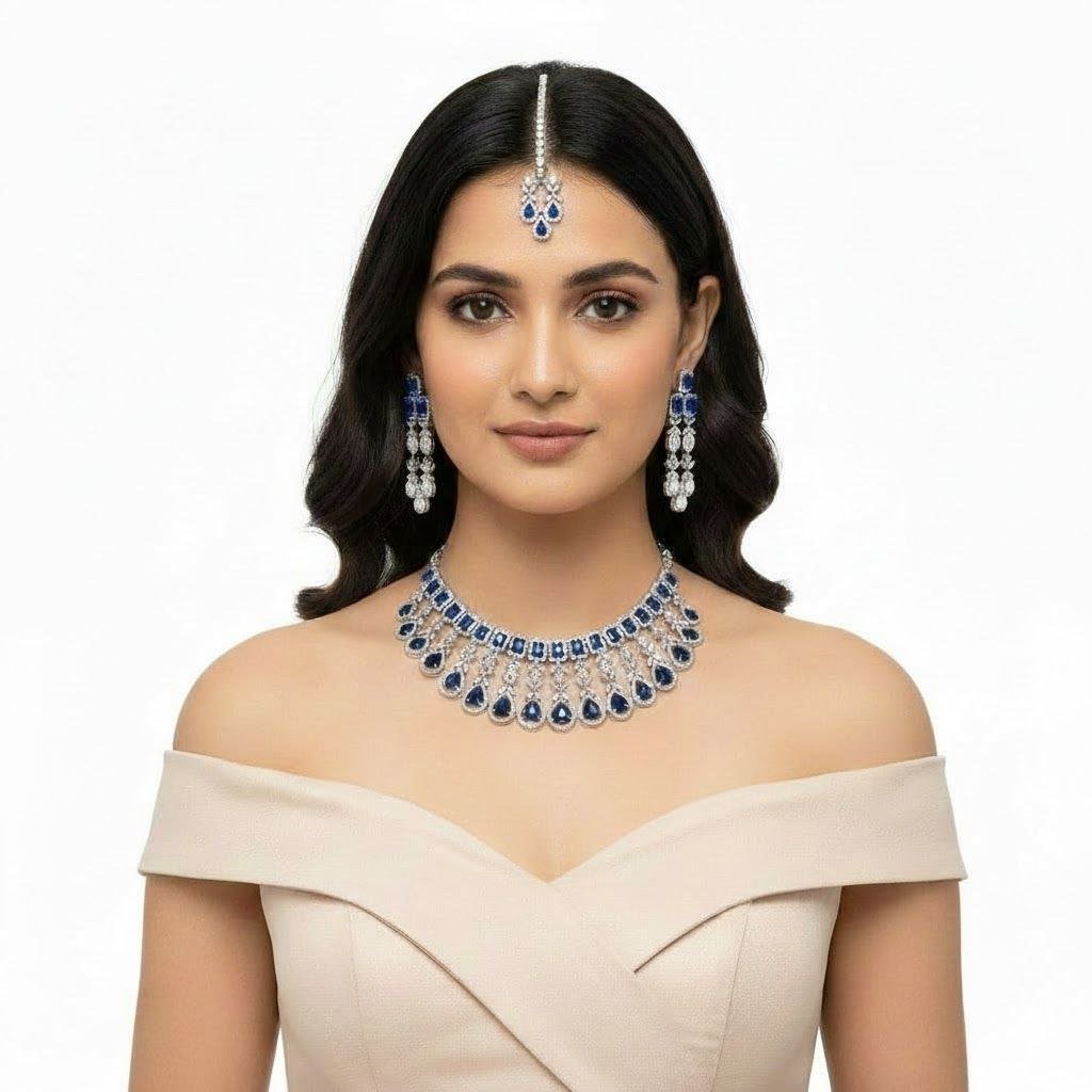 Elegant blue and silver sparkle necklace set 6 Elegant blue and silver sparkle necklace set - Image 3