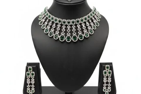 AD necklace set for bride American diamond choker with matching earrings wedding jewellery