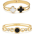 Gold Plated Stainless Steel Bracelet Combo for Women | Dual Design Clover & Roman Dial Cuff Bracelet Set | Black & White Enamel with Crystal Studded Kada | Adjustable Luxury Jewelry