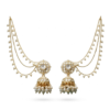 Gold Plated Pearl Jhumka Earrings with Ear Chain for Women | Traditional Kundan Bridal Jhumki with Maang Tikka Style Chains | Wedding & Festive Jewelry