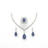 Elegant Blue Stone Necklace Set for Women | Silver Plated Crystal Jewelry with Earrings & Ring | Wedding & Party Wear