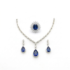 Stunning Blue Stone Necklace Set for Women | Sapphire Crystal Silver Plated Bridal Jewelry Set with Earrings & Ring | Wedding Party Wear