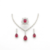 Elegant Ruby Red Stone Necklace Set for Women | Premium Crystal Silver Plated Bridal Jewelry Set with Earrings & Ring | Wedding Party Wear