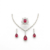 Elegant Ruby Red Stone Necklace Set for Women | Premium Crystal Silver Plated Bridal Jewelry Set with Earrings & Ring | Wedding Party Wear