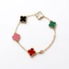 Gold Plated Clover Charm Bracelet for Women | Multicolor Floral Motif Chain Bracelet | Elegant Minimal Jewelry | Adjustable Trendy Wrist Bracelet Gift for Girls & Women