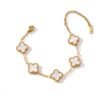 Gold Plated White Clover Charm Bracelet for Women | Elegant Floral Link Chain Bracelet | Adjustable Minimal Jewelry | Stylish Wrist Bracelet Gift for Girls & Women